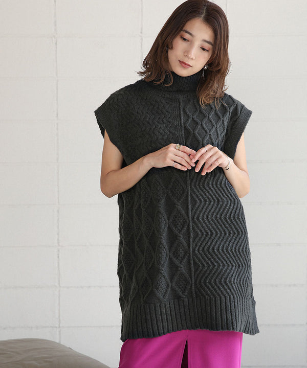 BouJeloud 柄ニットトップス×裾フレアシャツワンピース