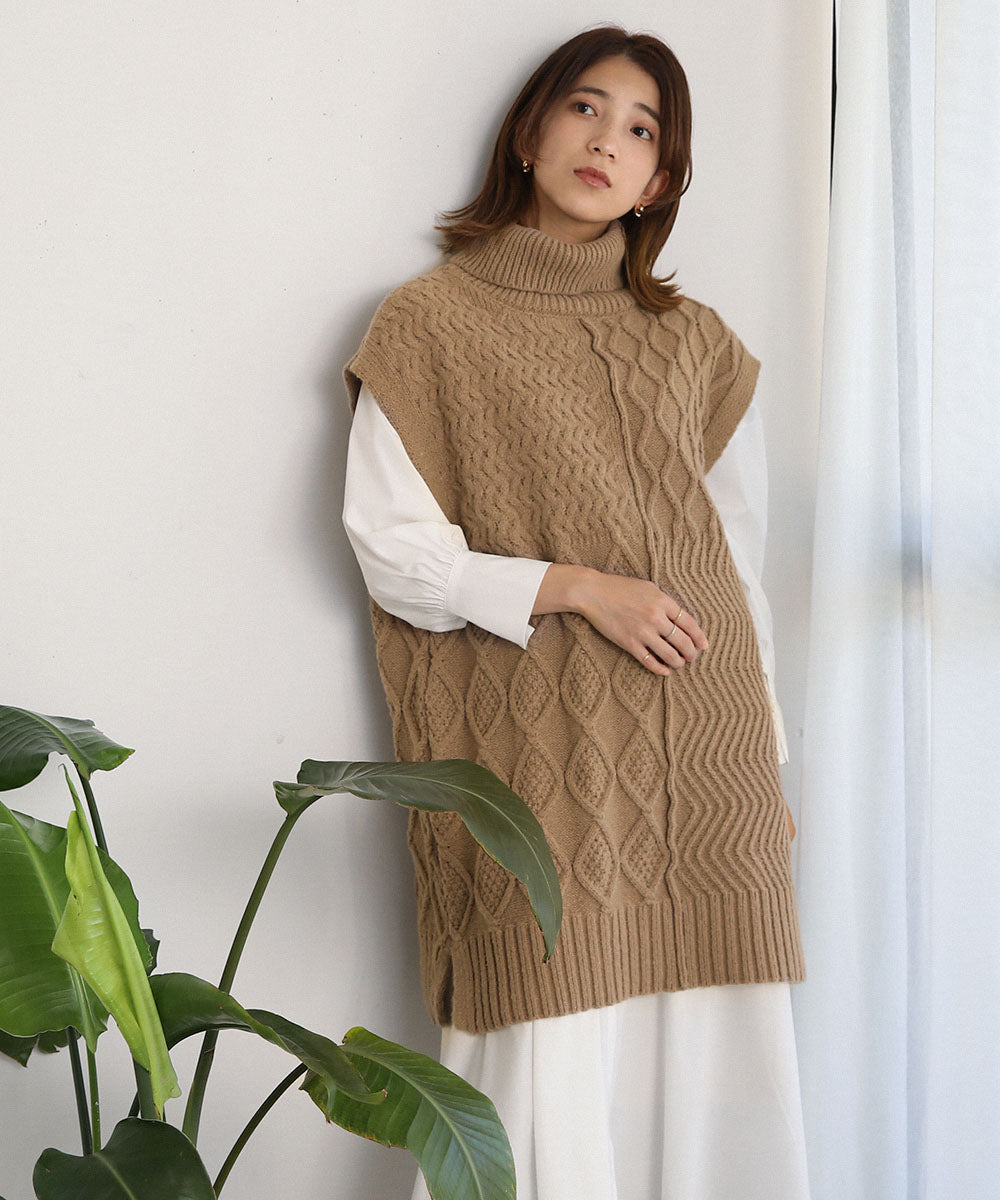 BouJeloud 柄ニットトップス×裾フレアシャツワンピース