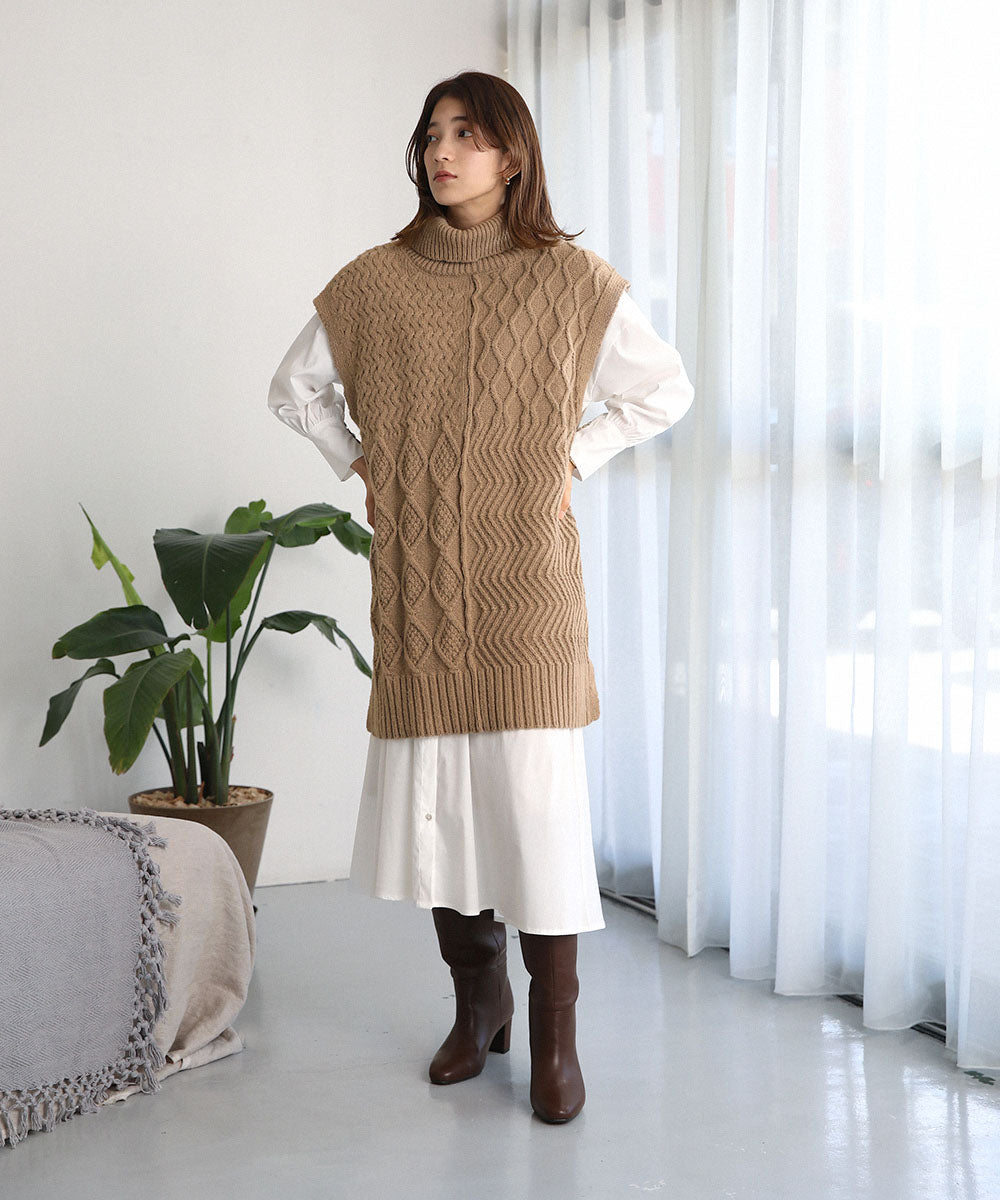 BouJeloud 柄ニットトップス×裾フレアシャツワンピース