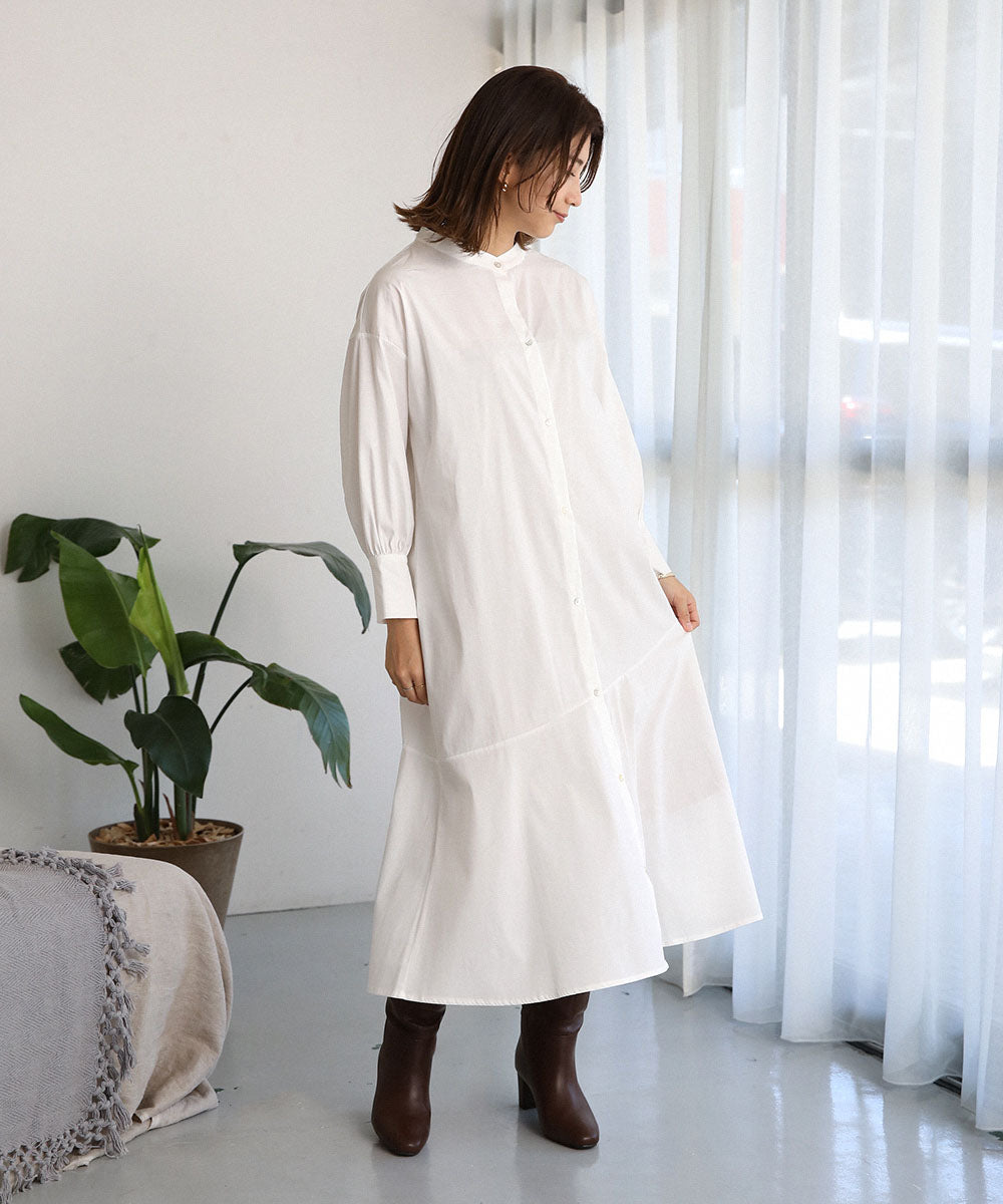BouJeloud 柄ニットトップス×裾フレアシャツワンピース