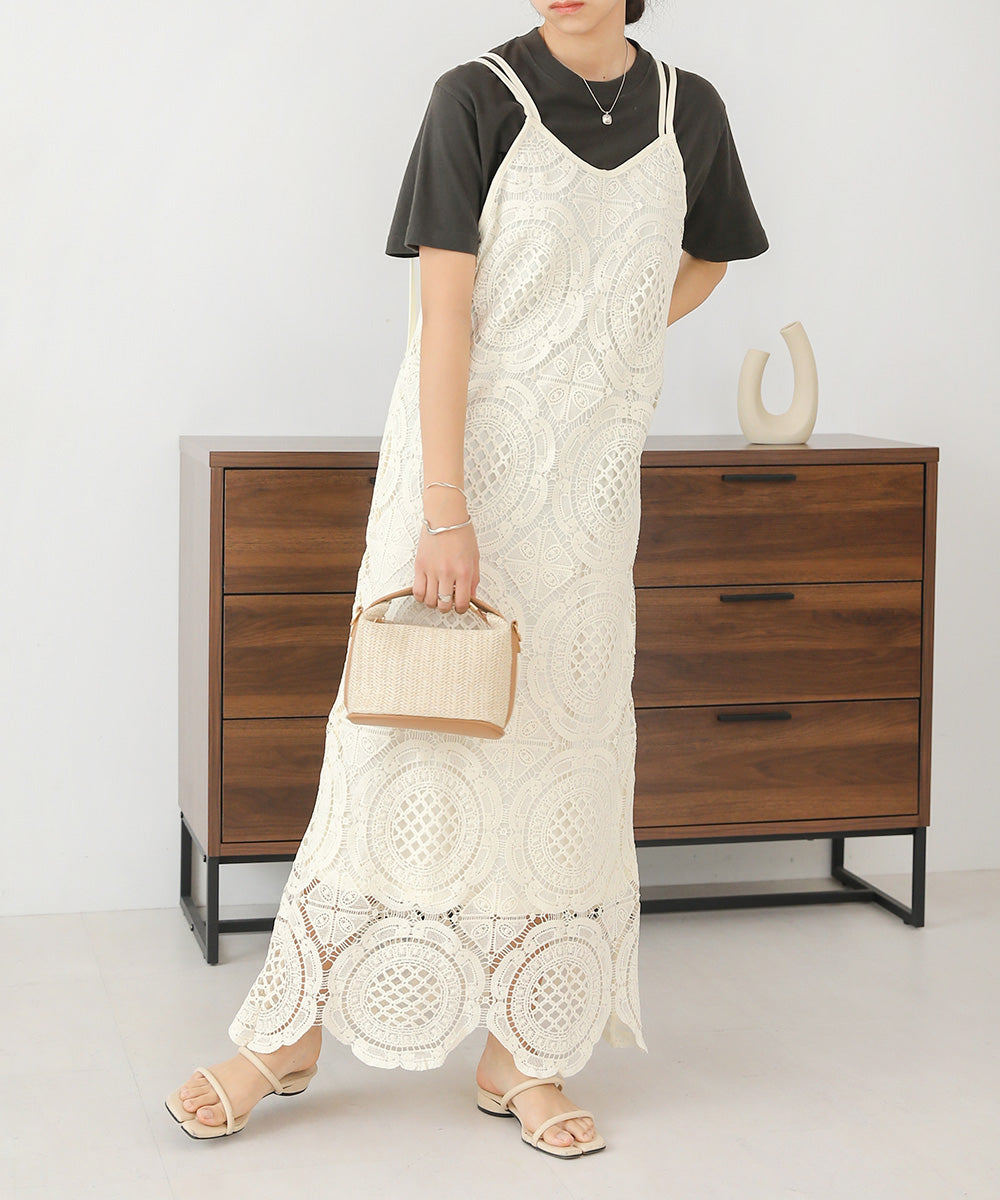 総レースキャミワンピース