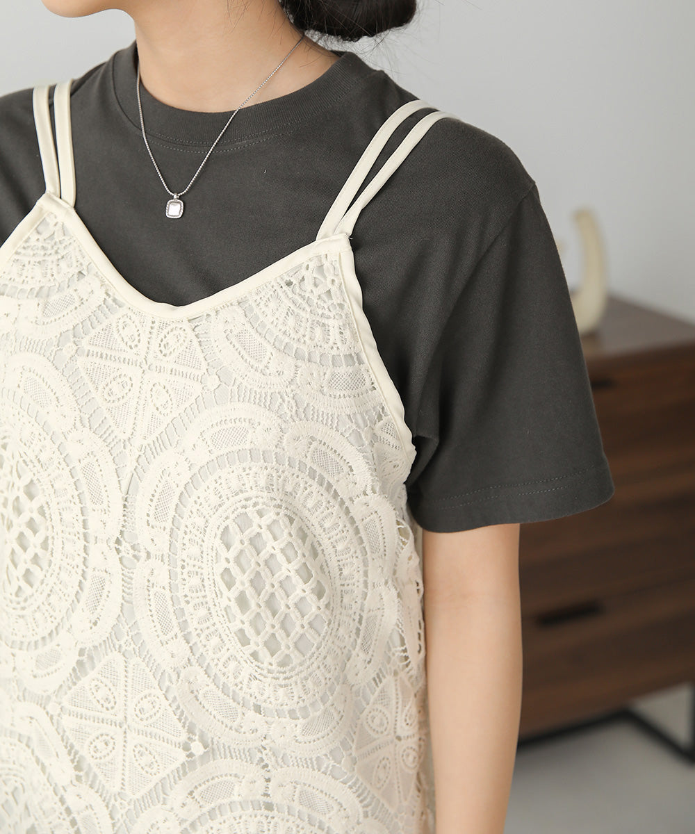 総レースキャミワンピース