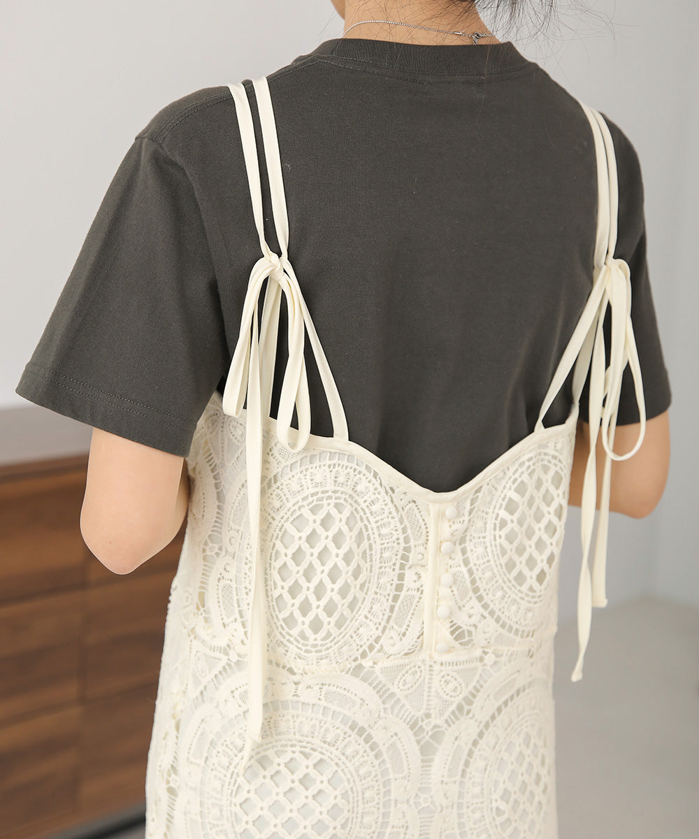 総レースキャミワンピース