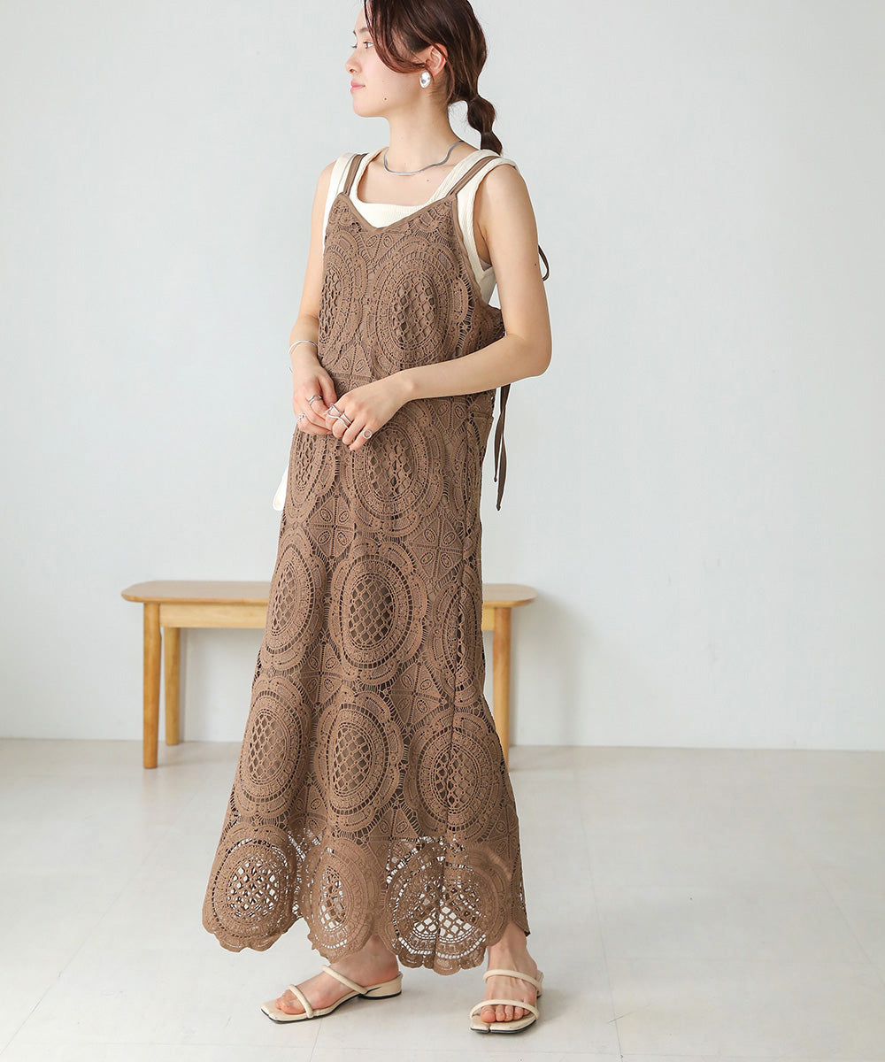 総レースキャミワンピース