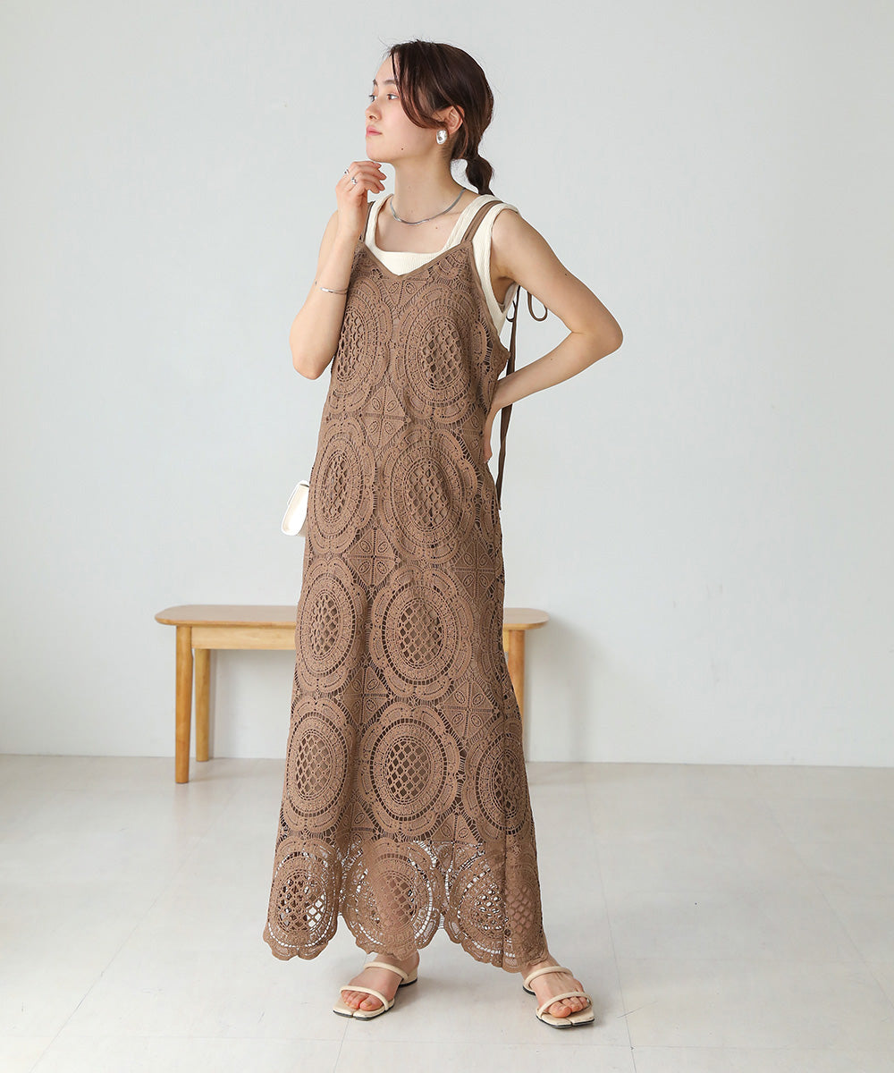 総レースキャミワンピース