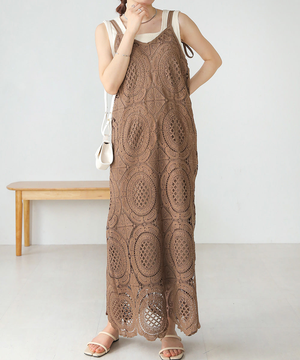 総レースキャミワンピース