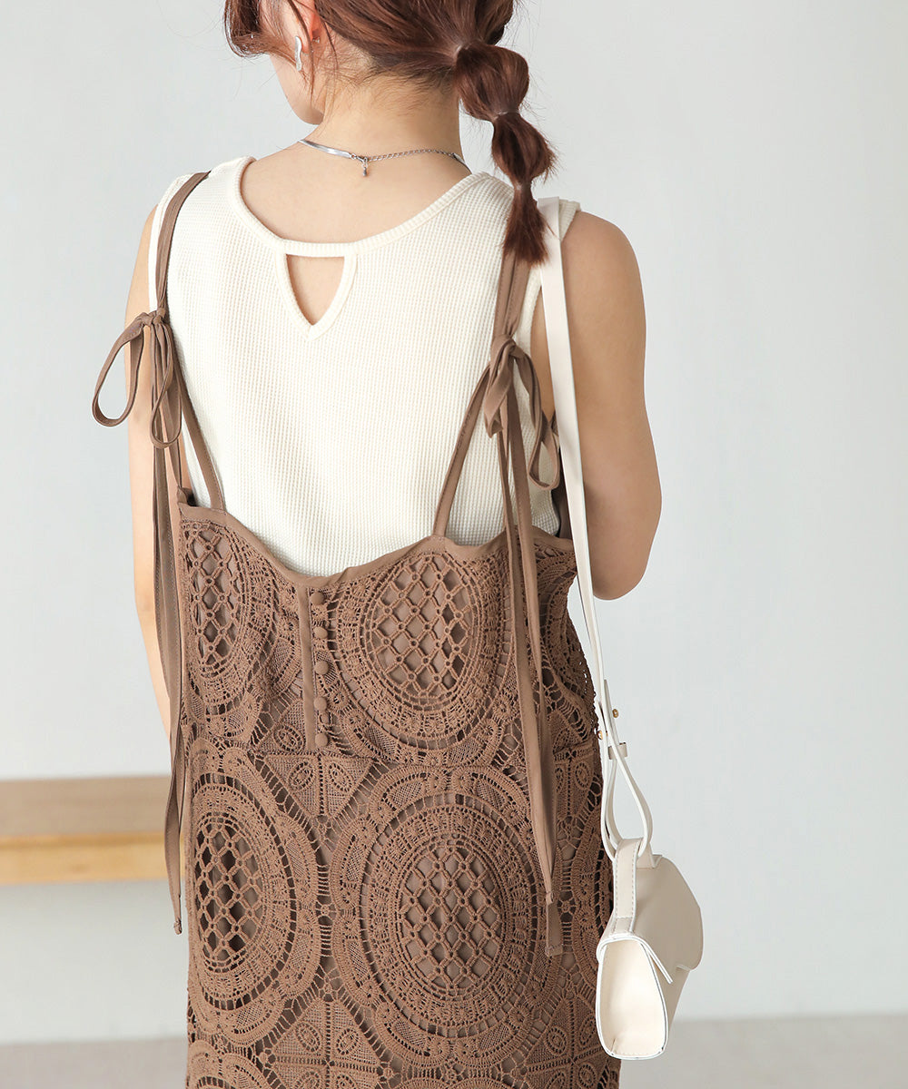 総レースキャミワンピース