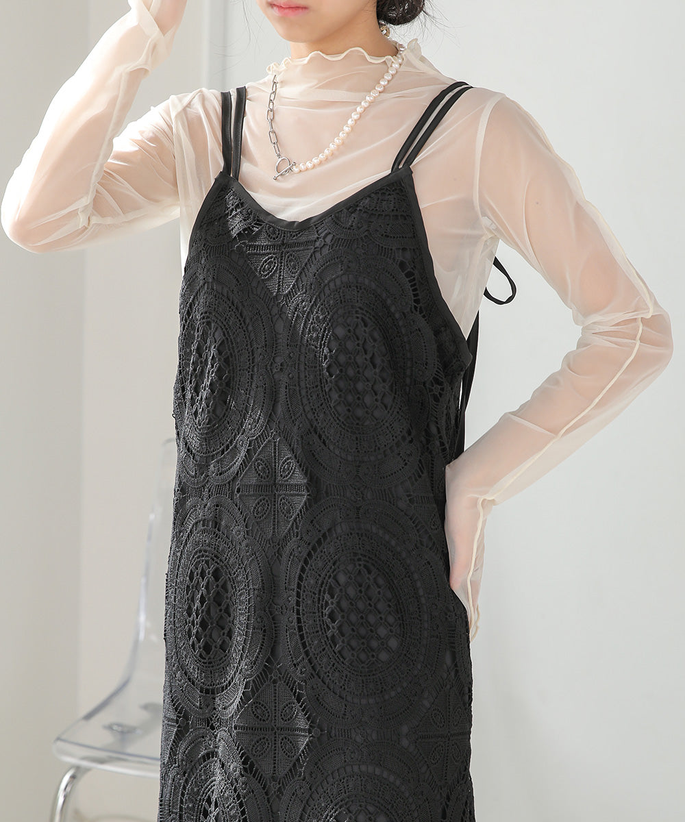 総レースキャミワンピース