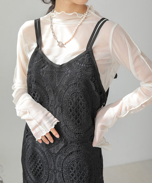 総レースキャミワンピース