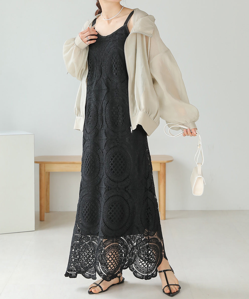 総レースキャミワンピース