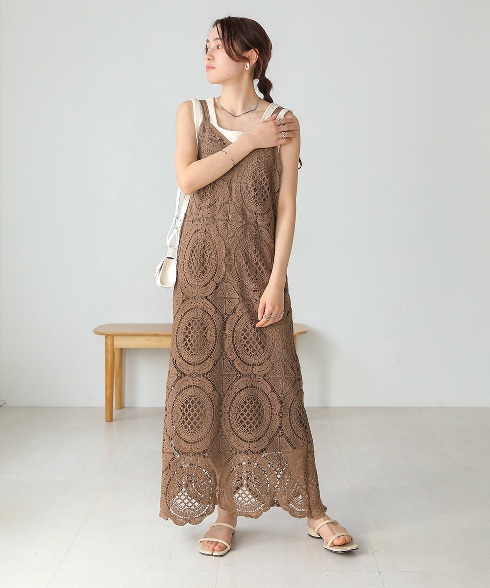 総レースキャミワンピース