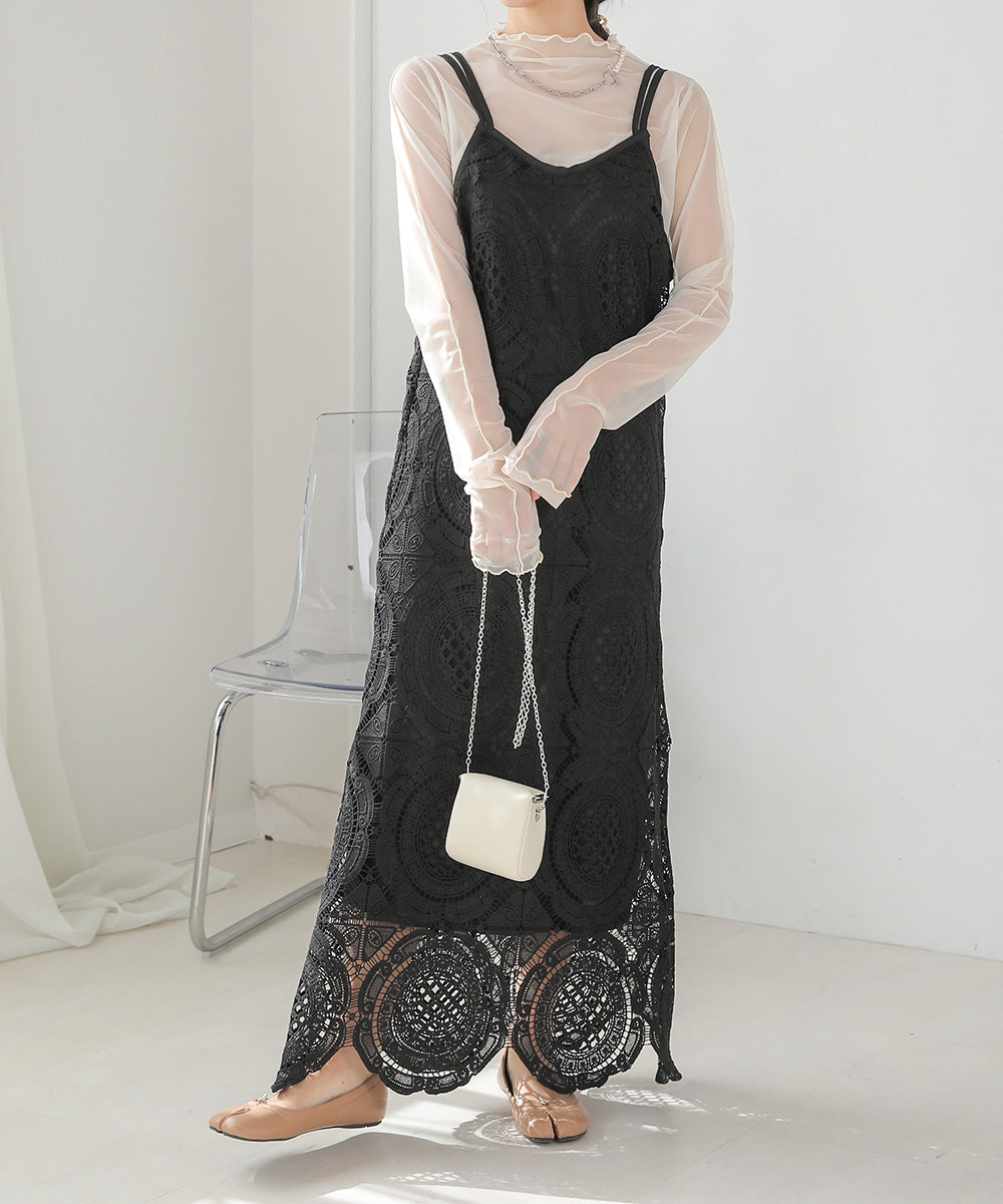 総レースキャミワンピース