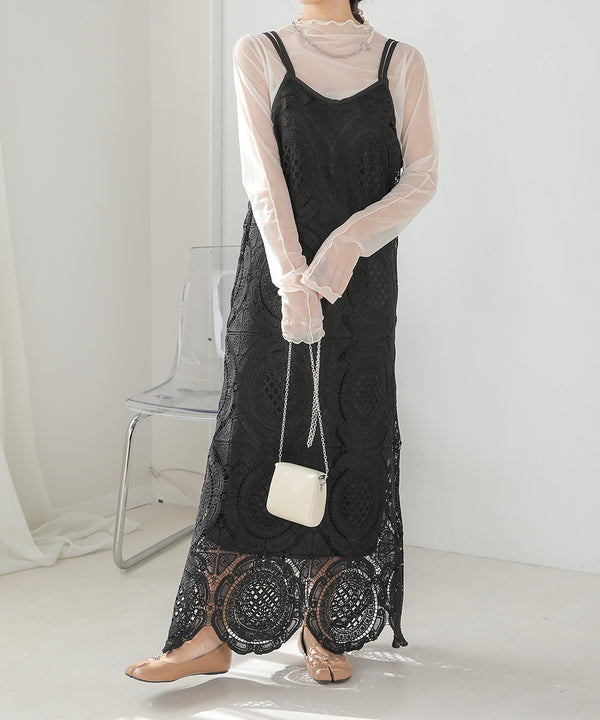 総レースキャミワンピース