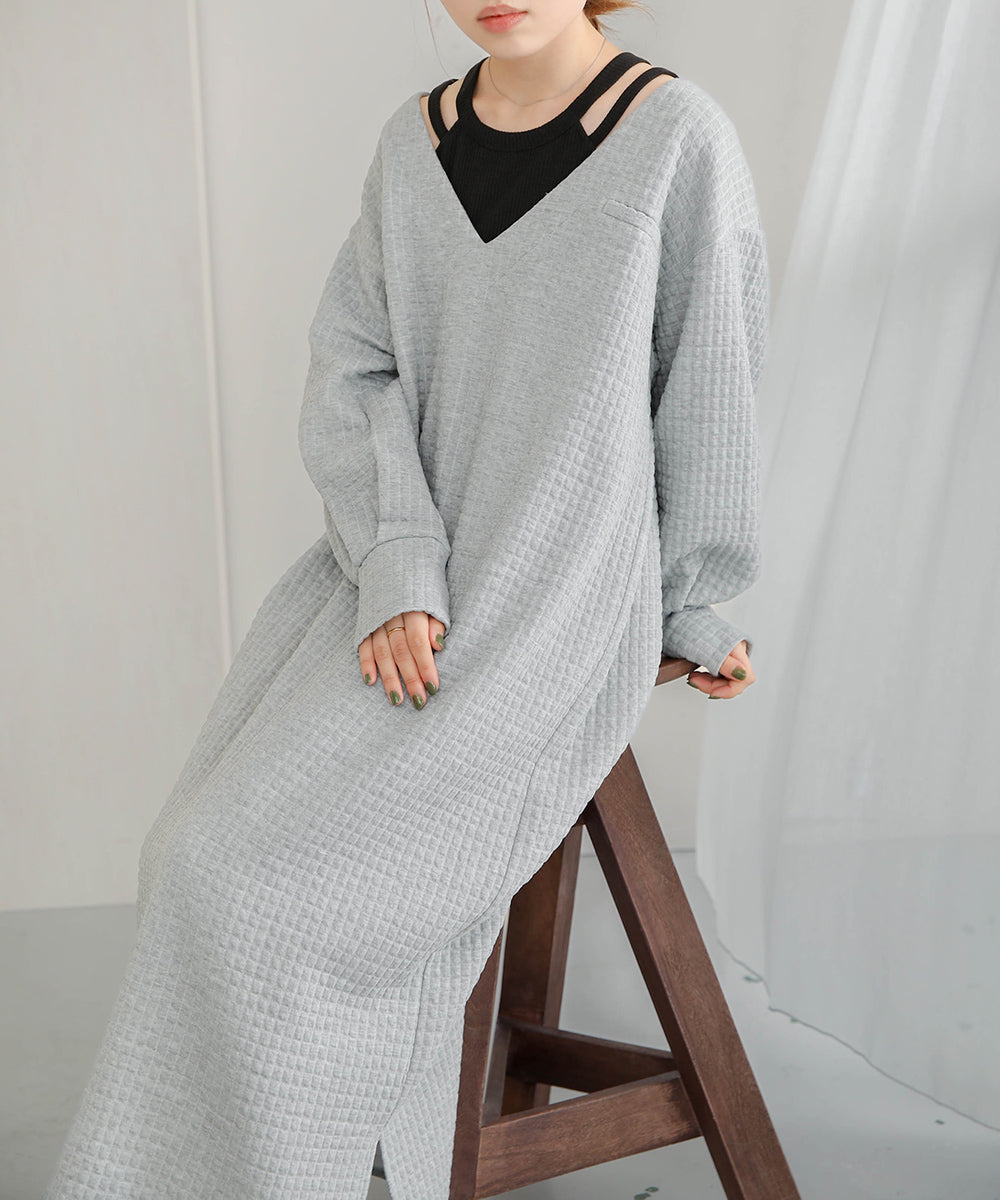 Bab ステッチ深Ｖネックワンピース