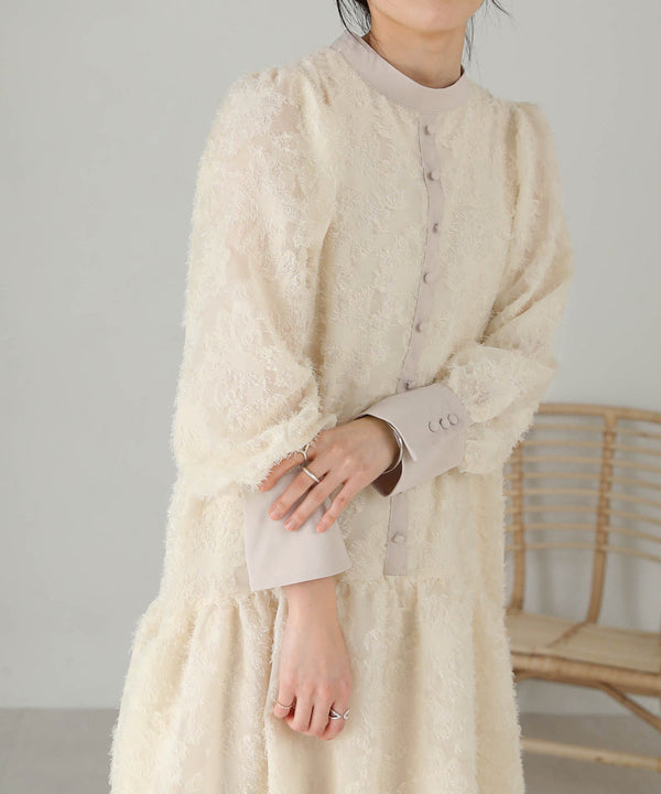 【低身長向けサイズあり】シャギー配色ティアードワンピース