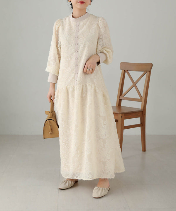 【低身長向けサイズあり】シャギー配色ティアードワンピース