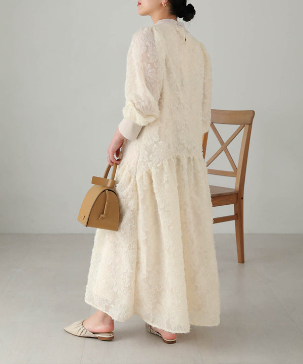 【低身長向けサイズあり】シャギー配色ティアードワンピース