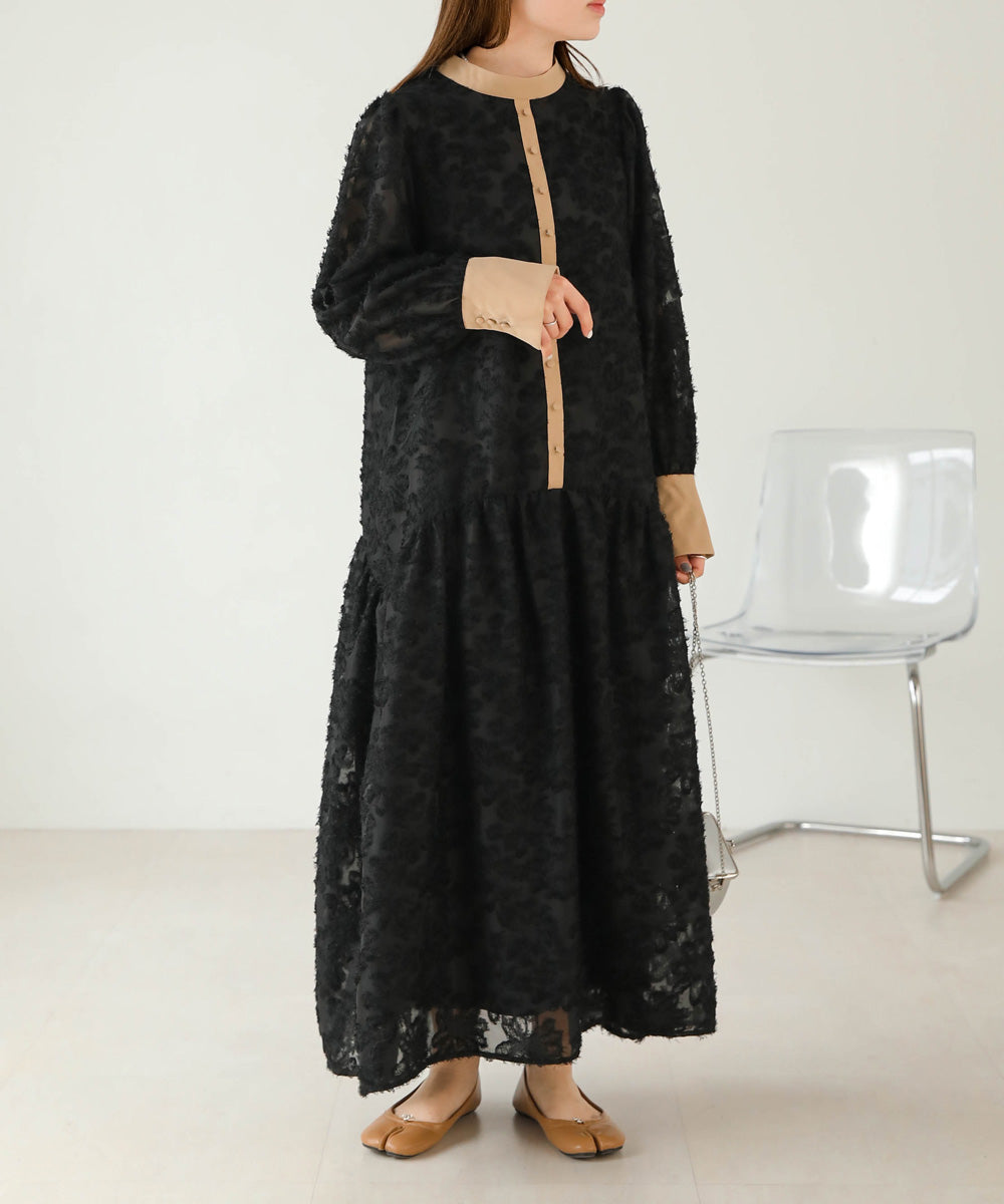 【低身長向けサイズあり】シャギー配色ティアードワンピース