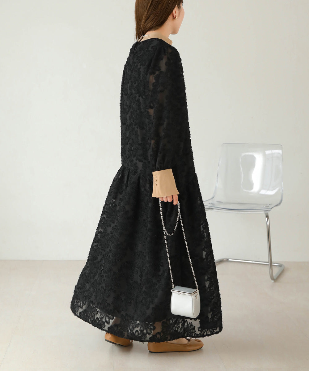 【低身長向けサイズあり】シャギー配色ティアードワンピース