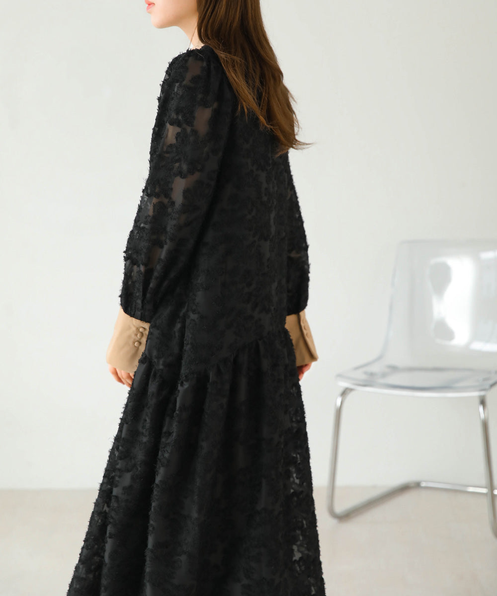 【低身長向けサイズあり】シャギー配色ティアードワンピース