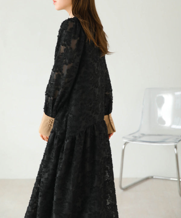 【低身長向けサイズあり】シャギー配色ティアードワンピース