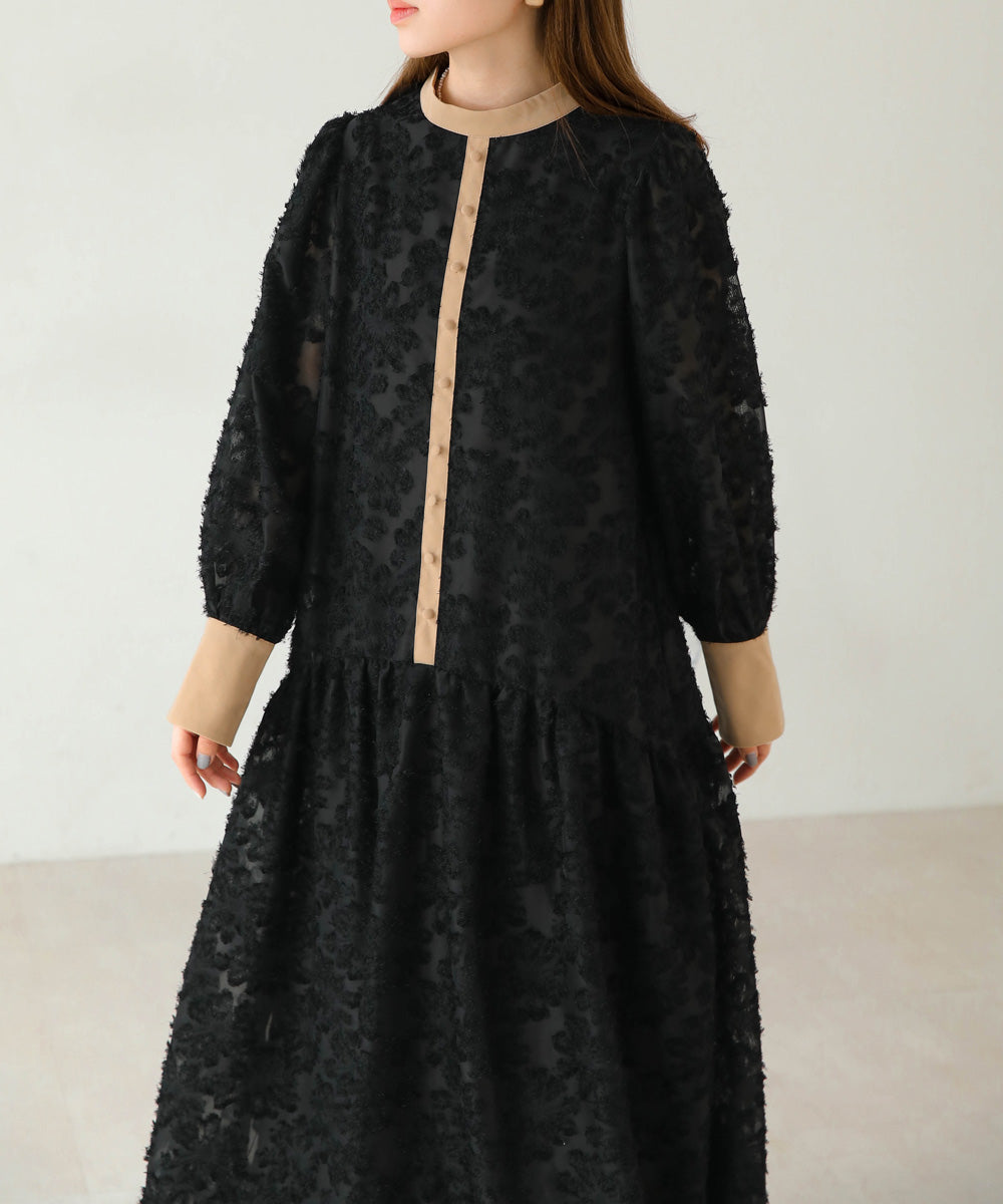 【低身長向けサイズあり】シャギー配色ティアードワンピース