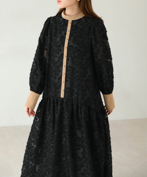 【低身長向けサイズあり】シャギー配色ティアードワンピース