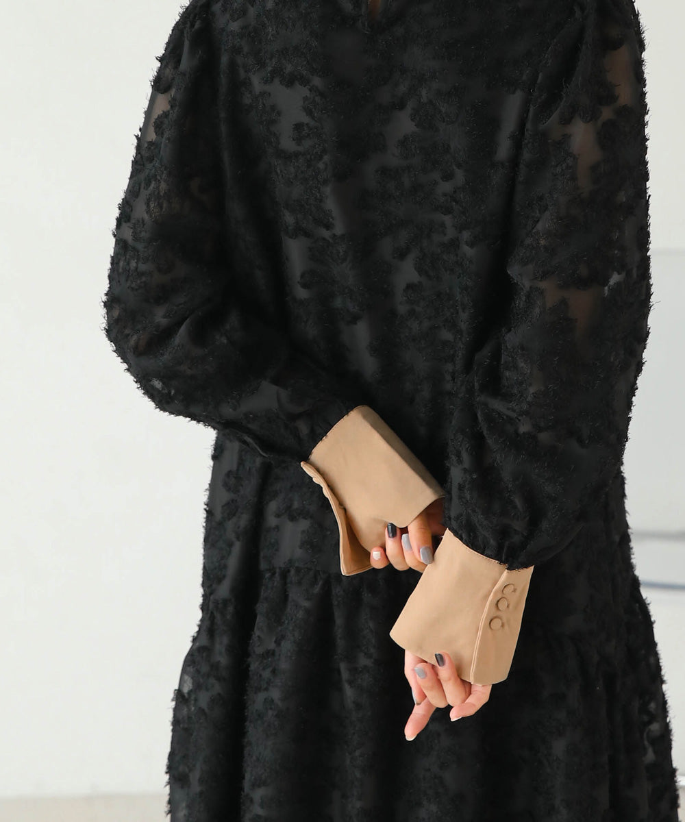 【低身長向けサイズあり】シャギー配色ティアードワンピース