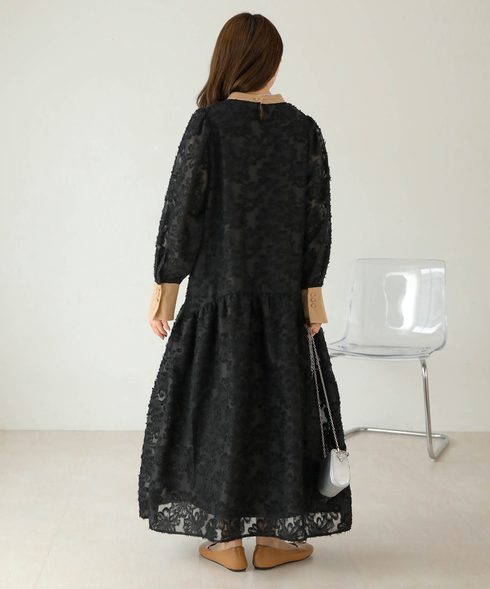 【低身長向けサイズあり】シャギー配色ティアードワンピース