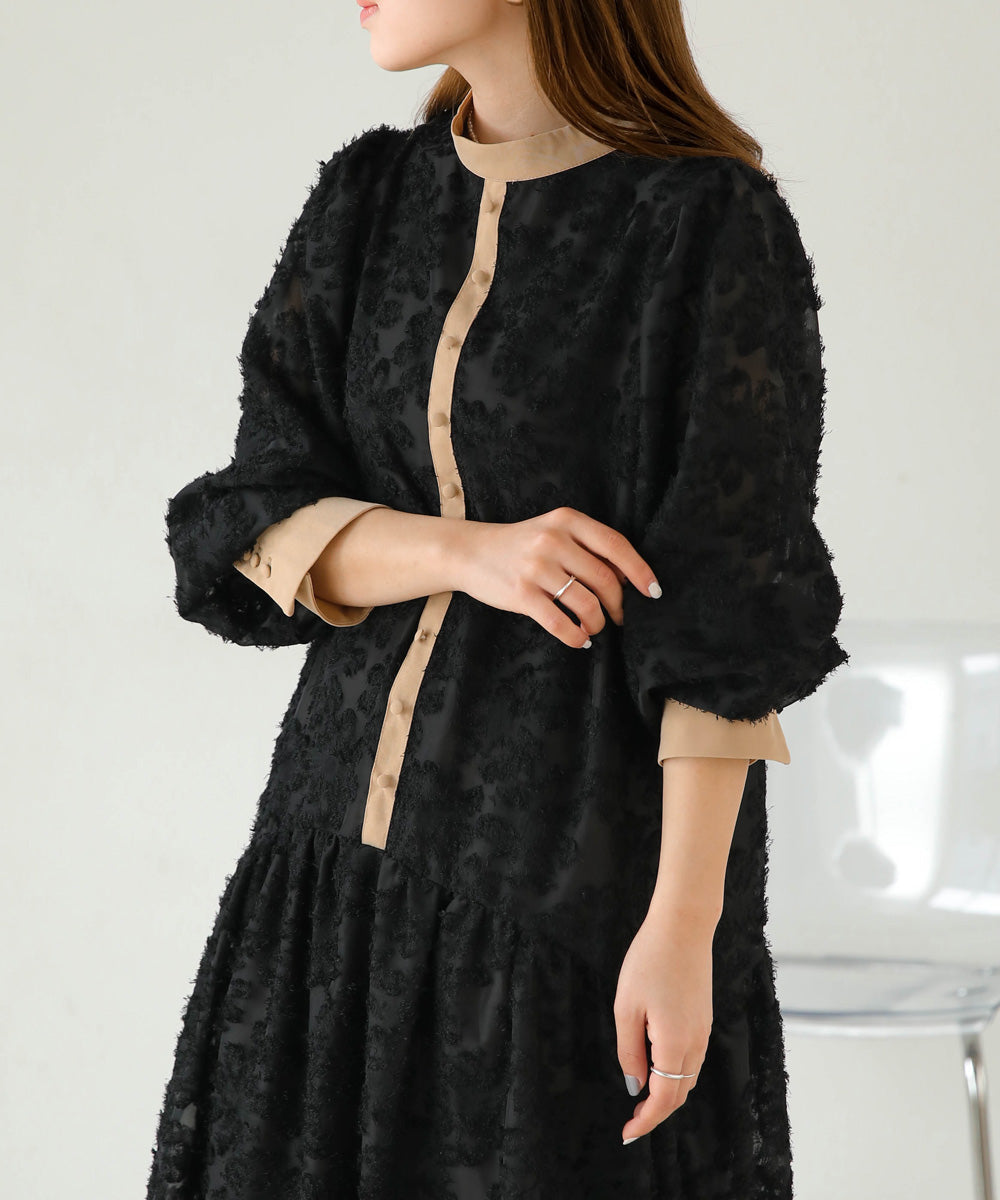 【低身長向けサイズあり】シャギー配色ティアードワンピース