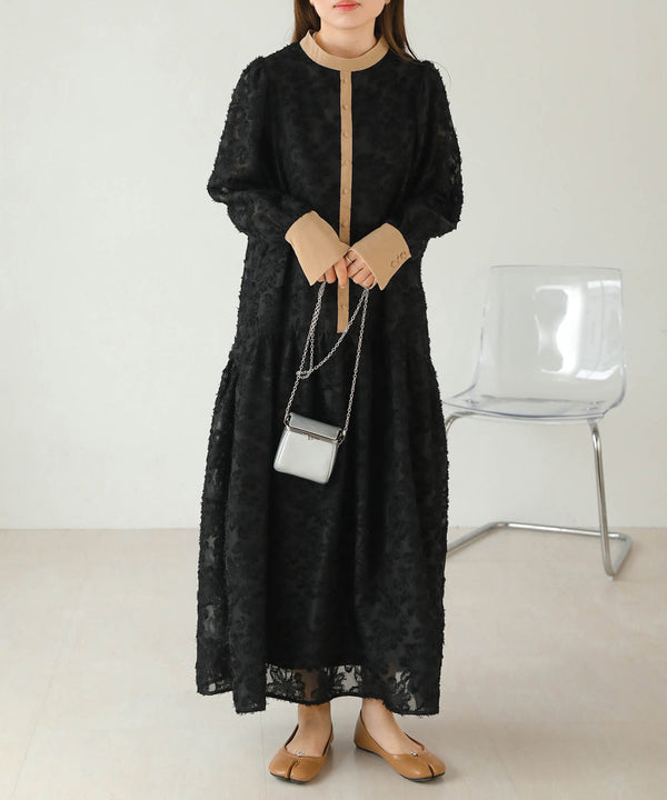 【低身長向けサイズあり】シャギー配色ティアードワンピース