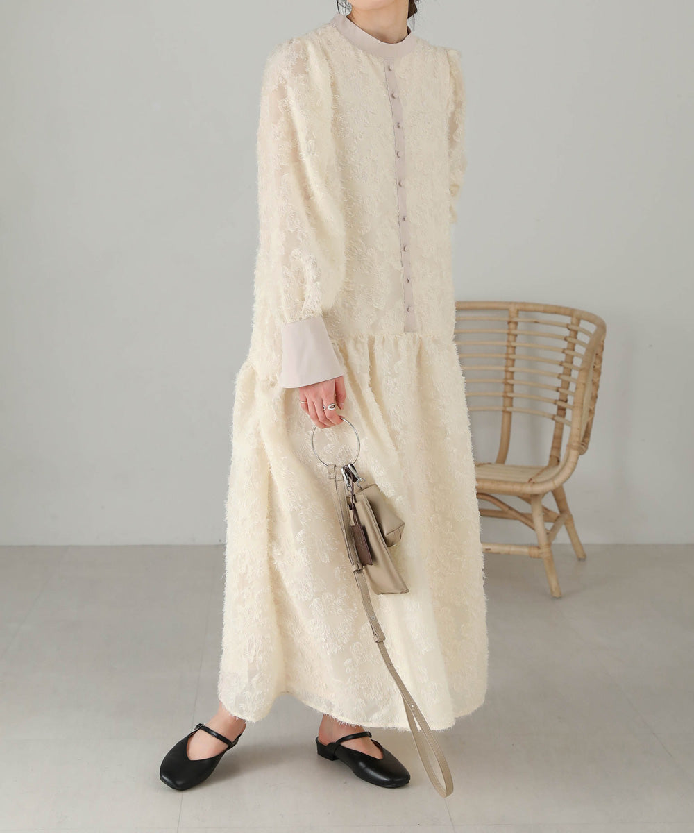 【低身長向けサイズあり】シャギー配色ティアードワンピース