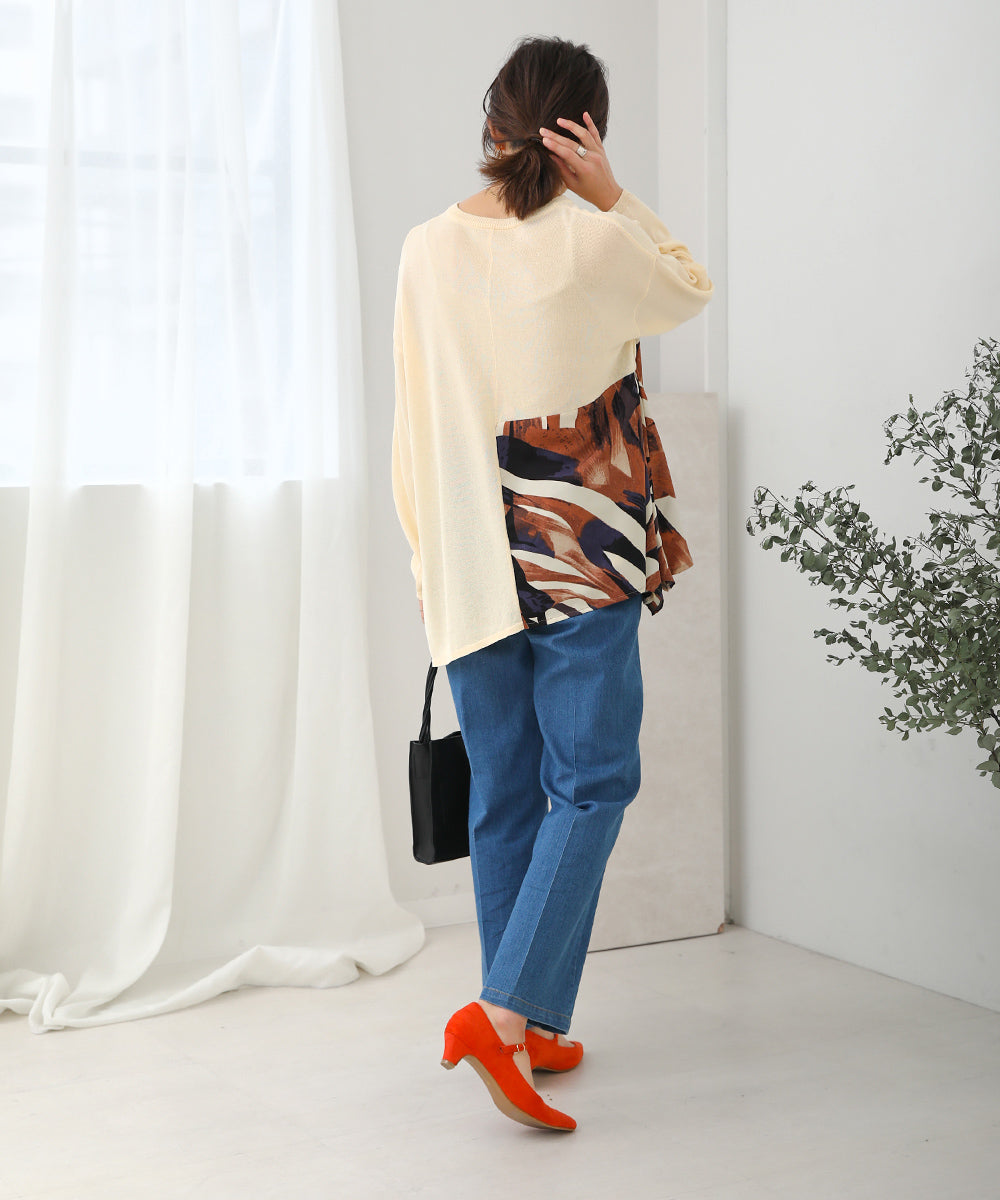 イレヘム柄ドッキングトップス