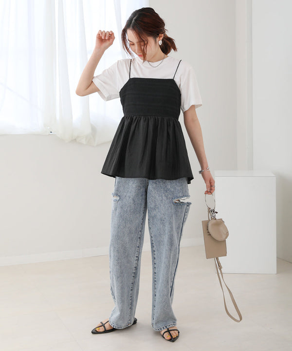 レース切替フレアキャミソール