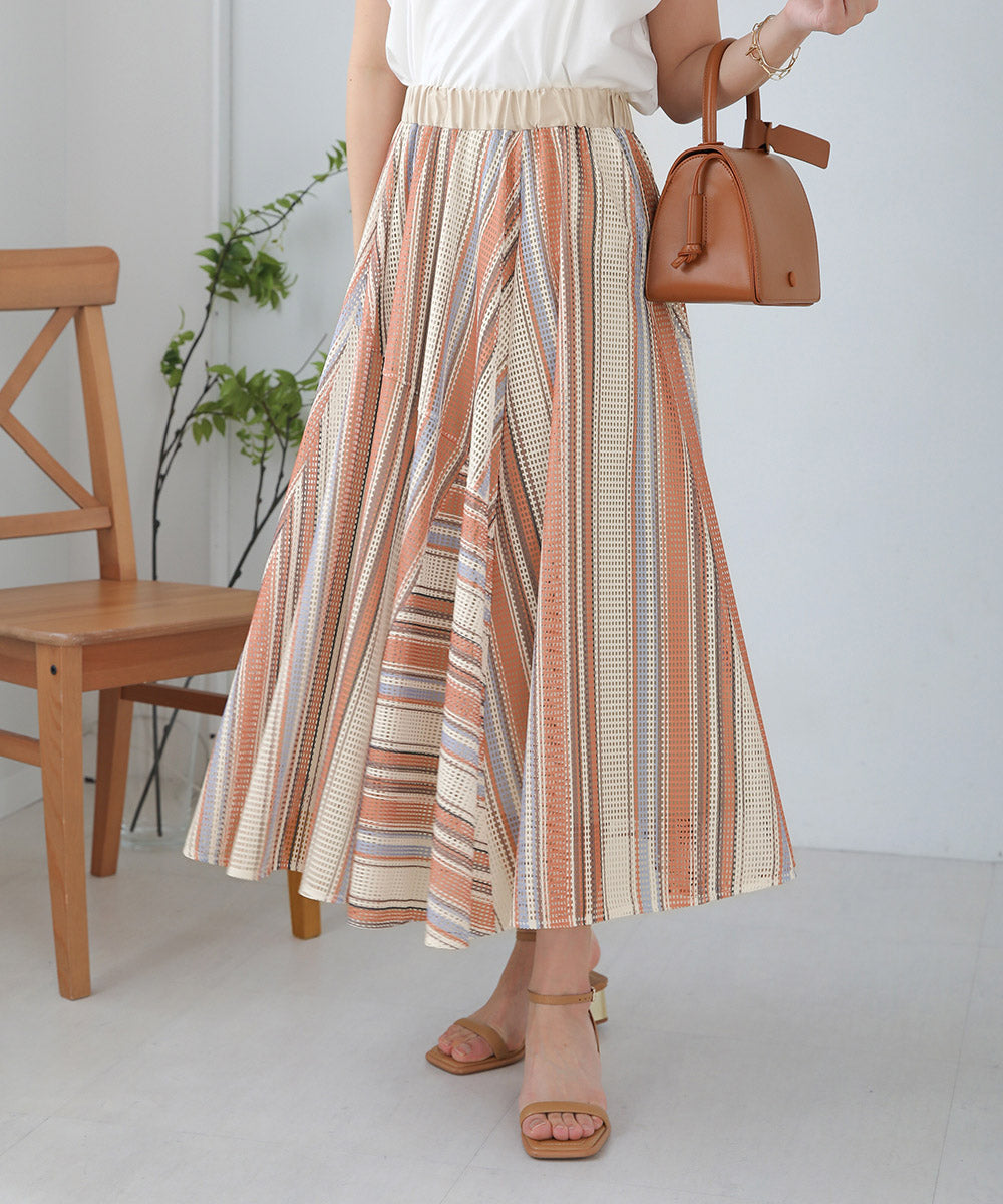 BouJeloud マルチストライプメッシュスカート