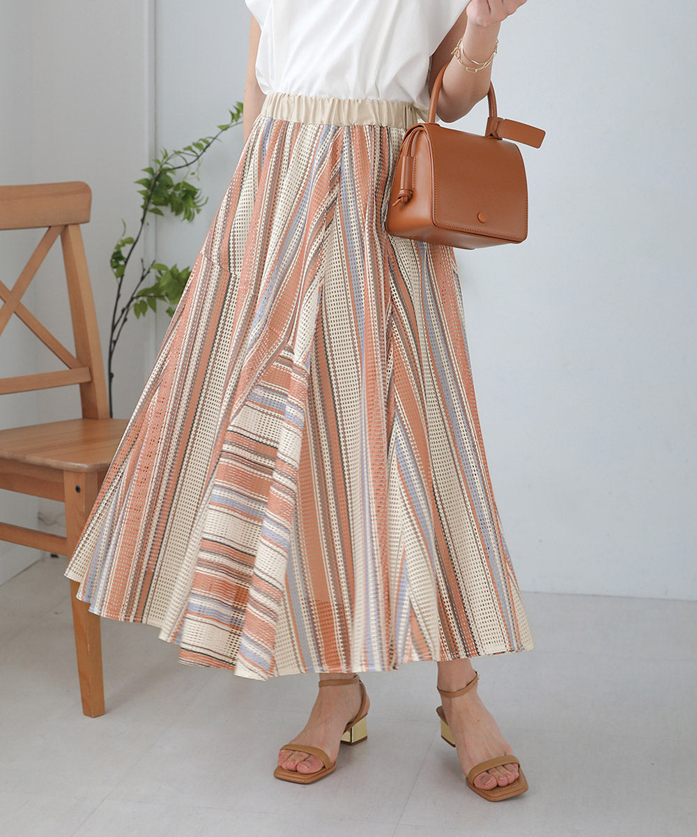BouJeloud マルチストライプメッシュスカート