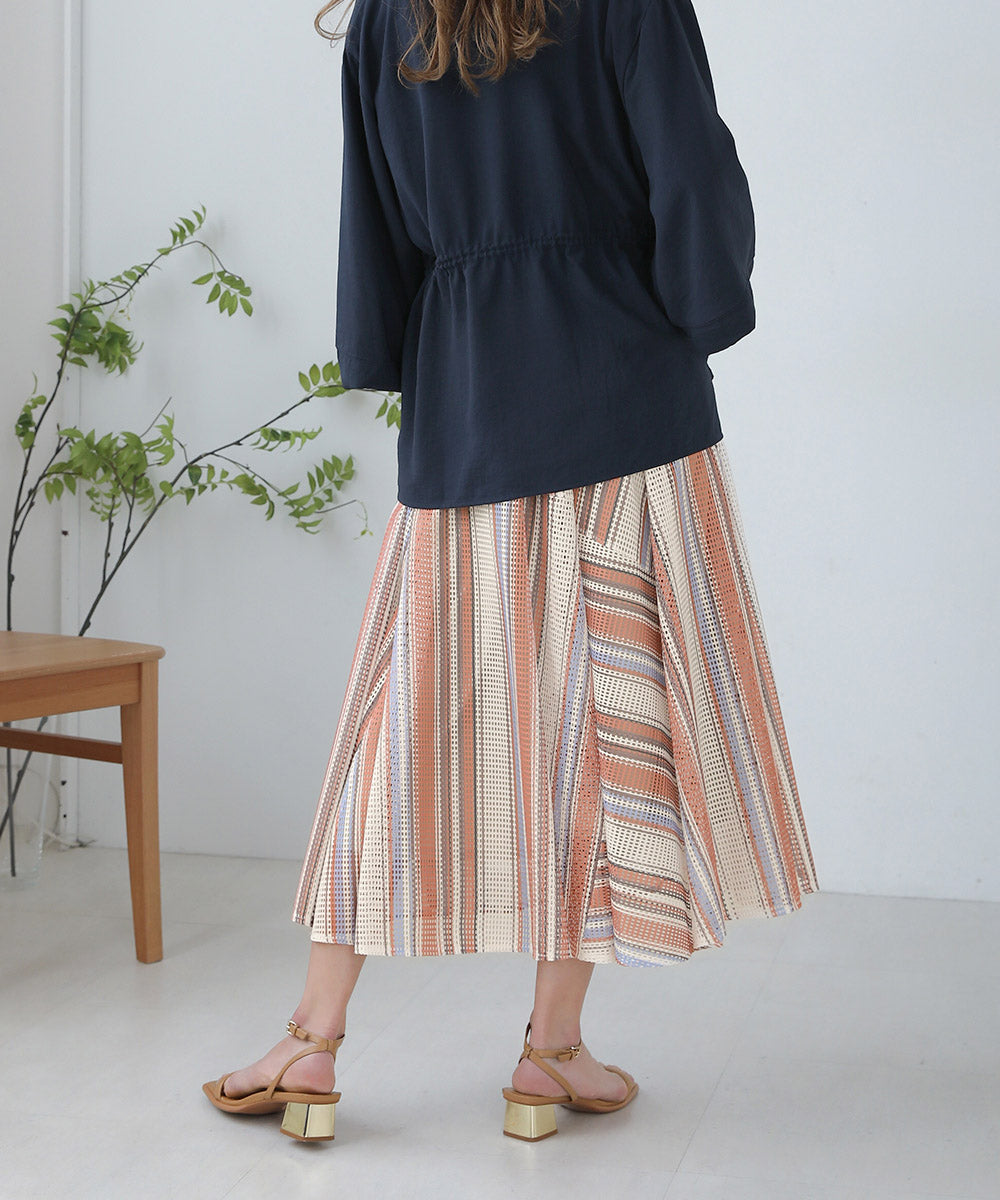 BouJeloud マルチストライプメッシュスカート
