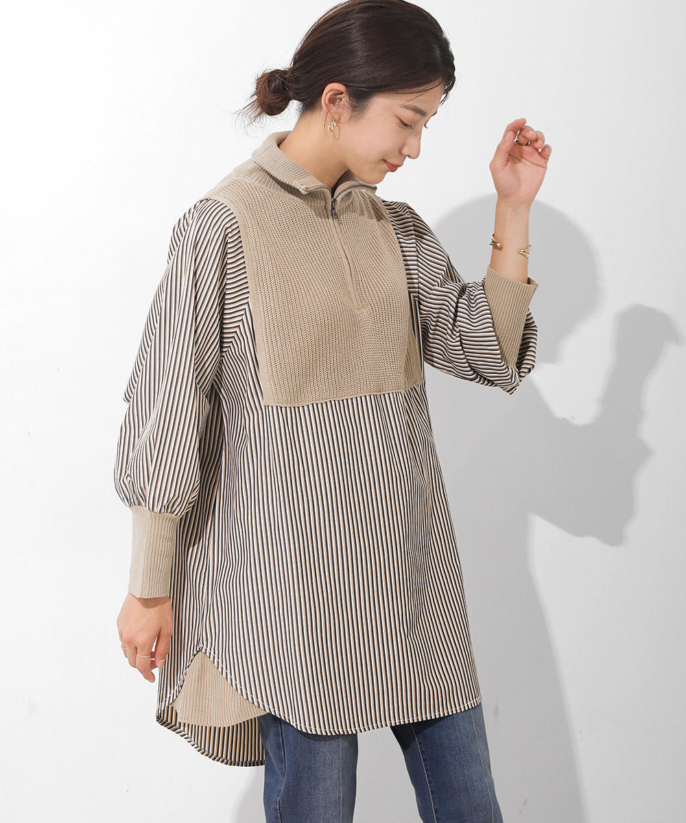 [LOOK掲載]ニットドッキングシャツチュニック