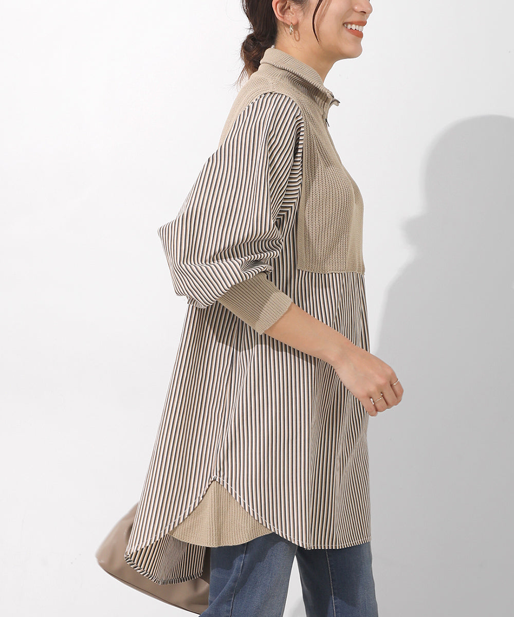 [LOOK掲載]ニットドッキングシャツチュニック