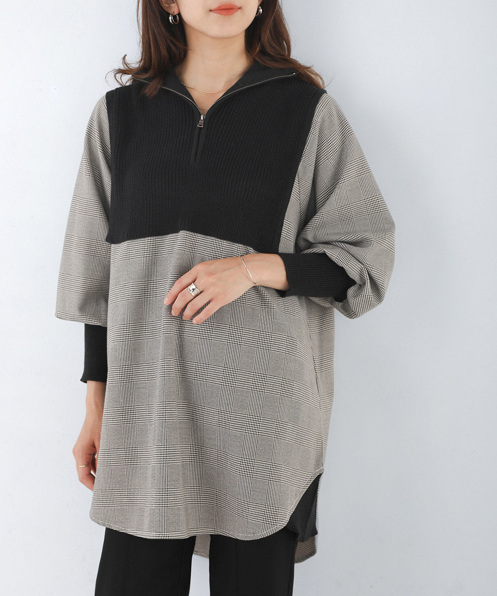 [LOOK掲載]ニットドッキングシャツチュニック