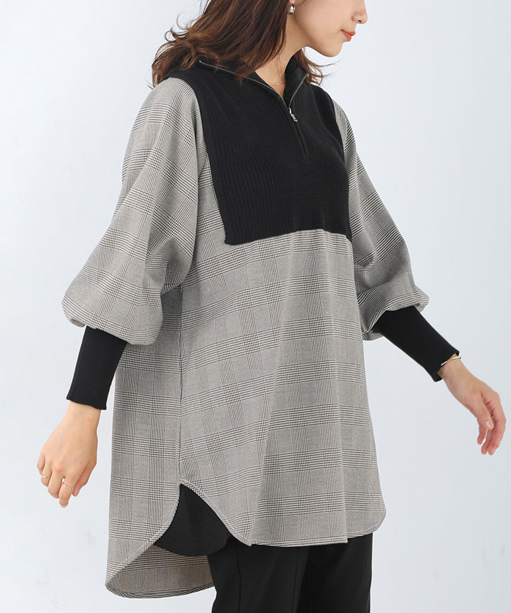 [LOOK掲載]ニットドッキングシャツチュニック