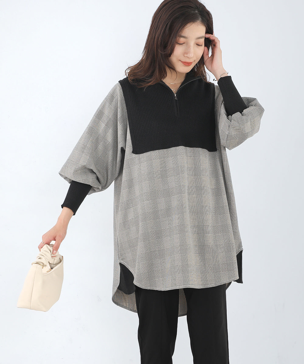 [LOOK掲載]ニットドッキングシャツチュニック