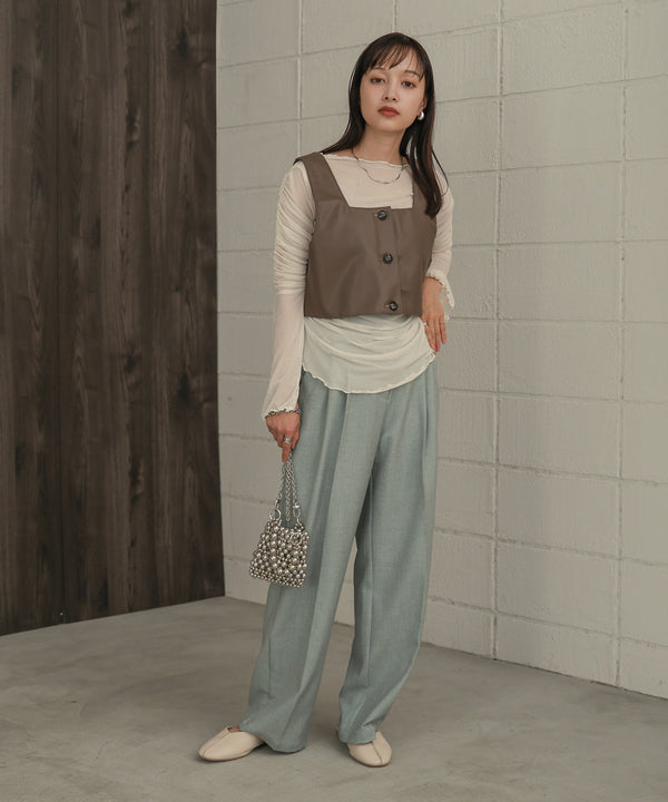 チュールギャザーフレアースリーブトップス