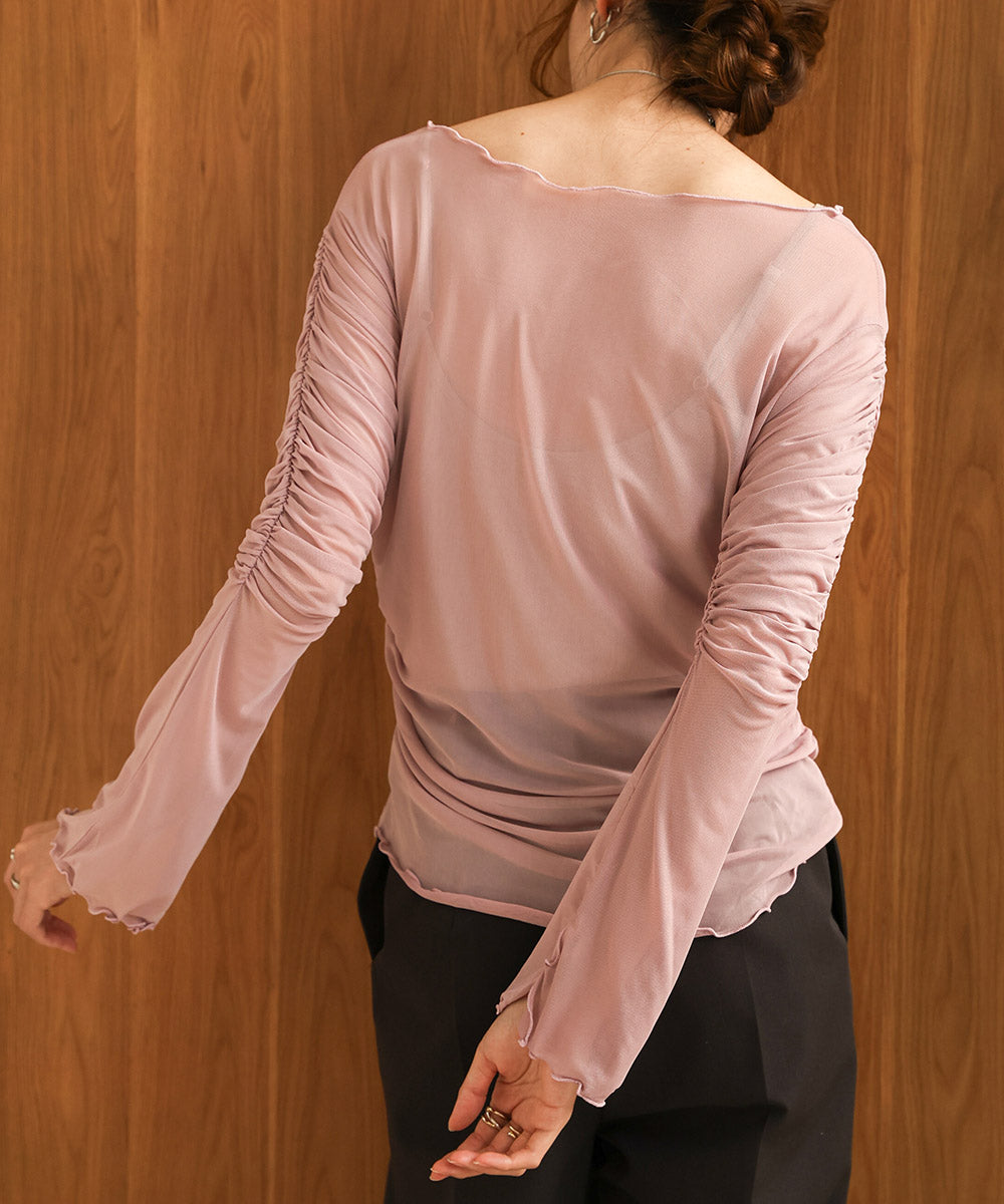 チュールギャザーフレアースリーブトップス