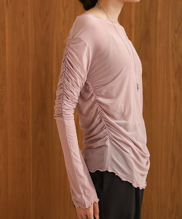 チュールギャザーフレアースリーブトップス