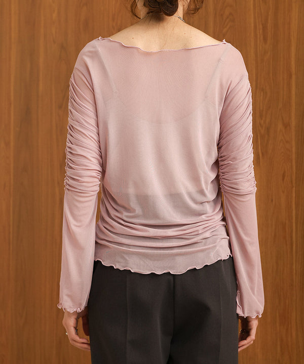 チュールギャザーフレアースリーブトップス