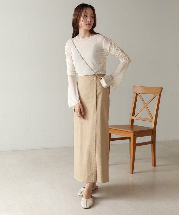 チュールギャザーフレアースリーブトップス