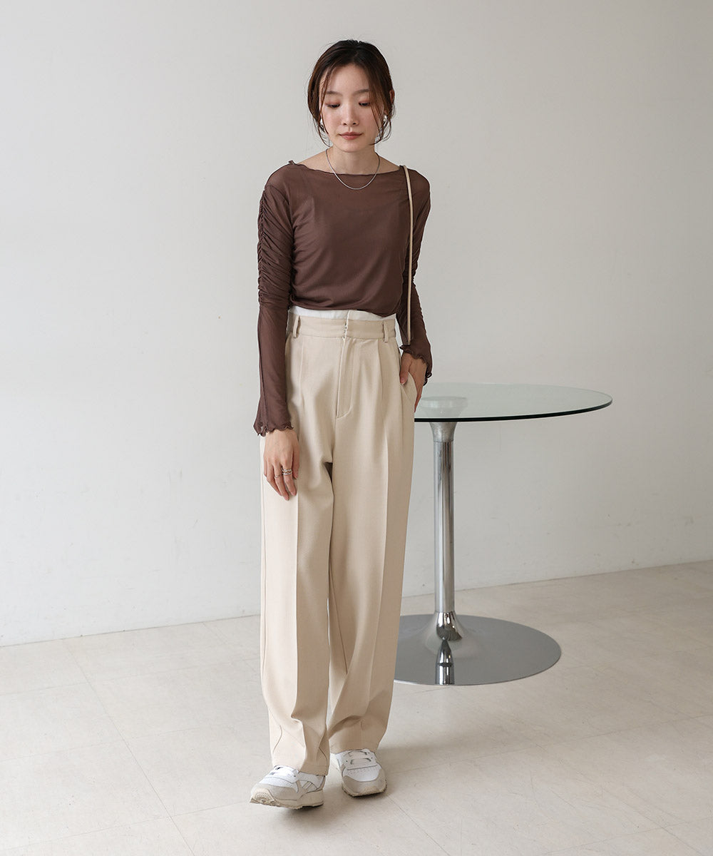 チュールギャザーフレアースリーブトップス