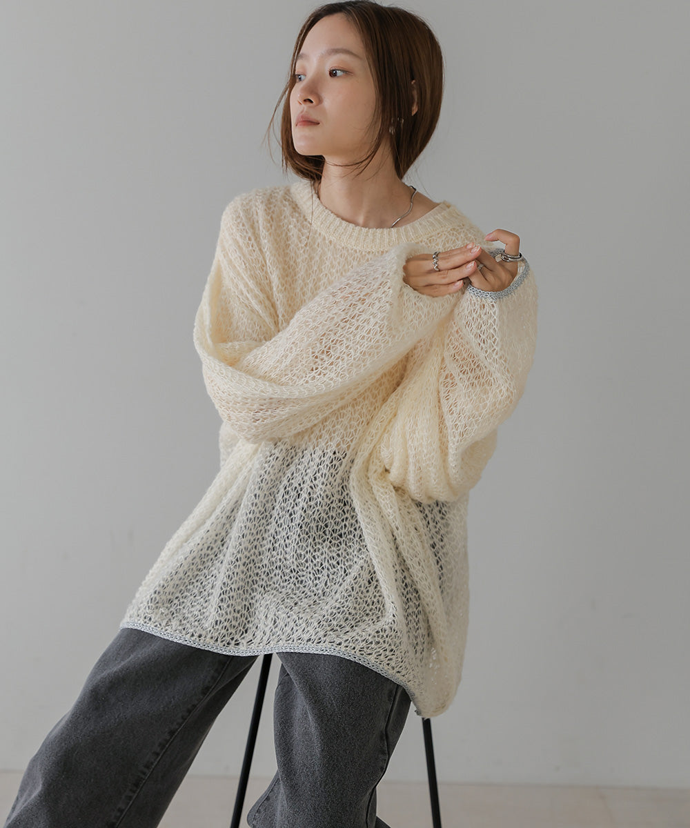 透かし編みニットトップス