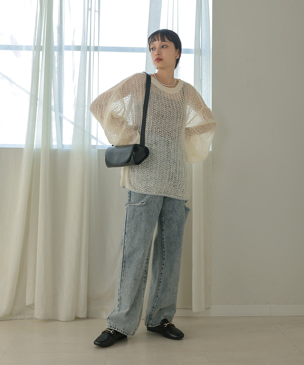 透かし編みニットトップス